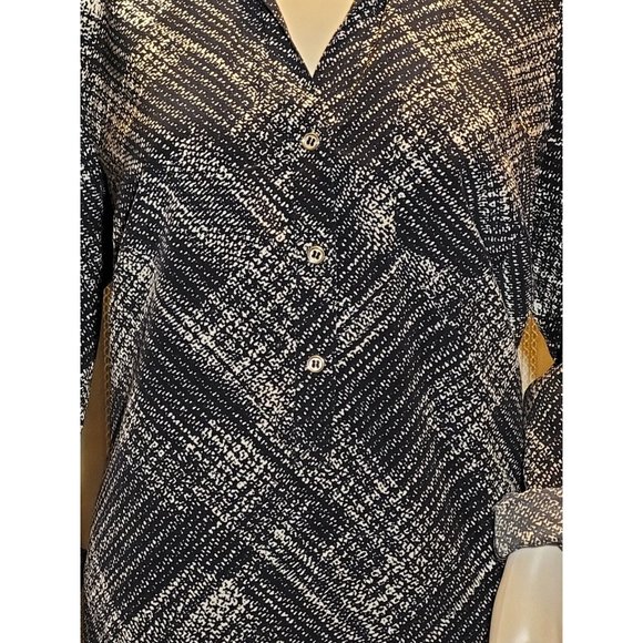 The Limited Ashton Black White Printed Tunic Pop Over Shirt Dress Tab Sleeves L - Picture 3 of 9